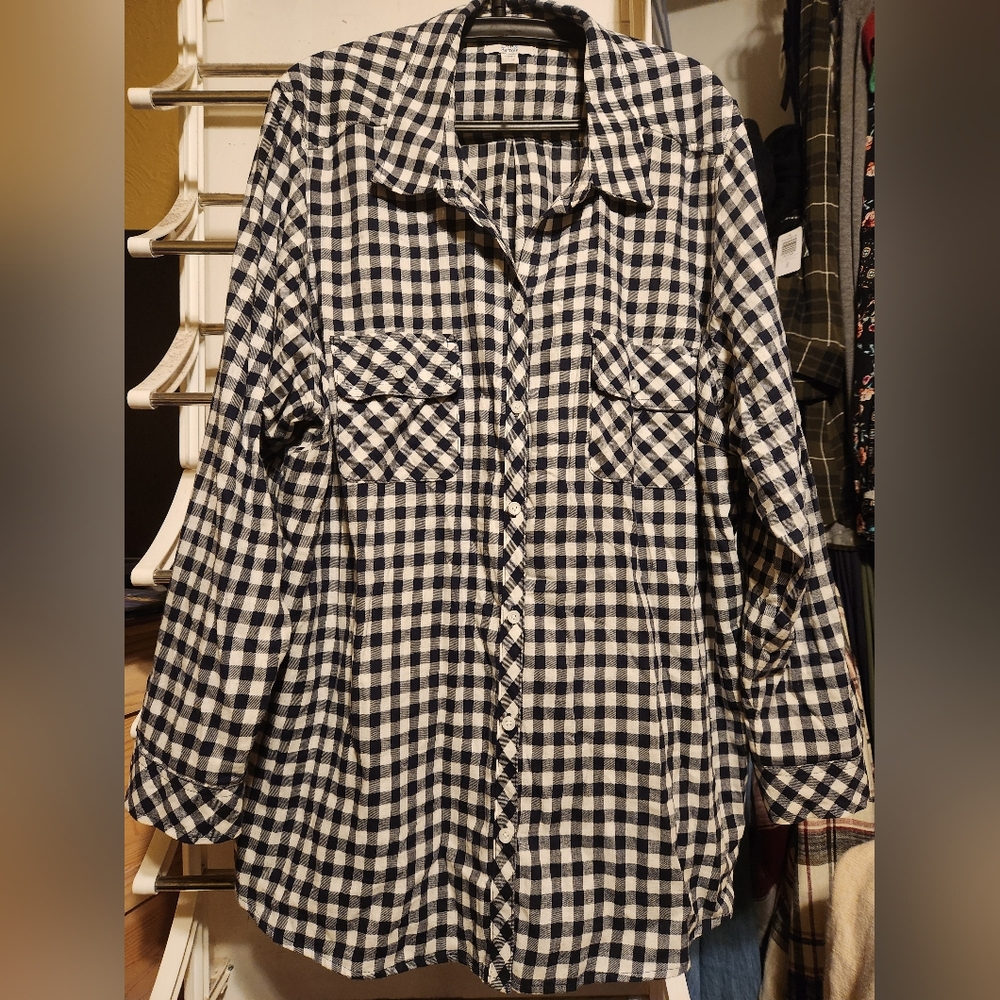 EUC Croft & Barrow Blue and White Checks Plaid Flannel Shirt Sz 3x Plus Size